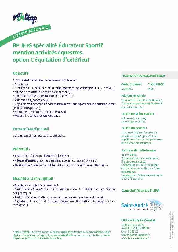 BP JEPS spécialité Éducateur Sportif mention activités équestres