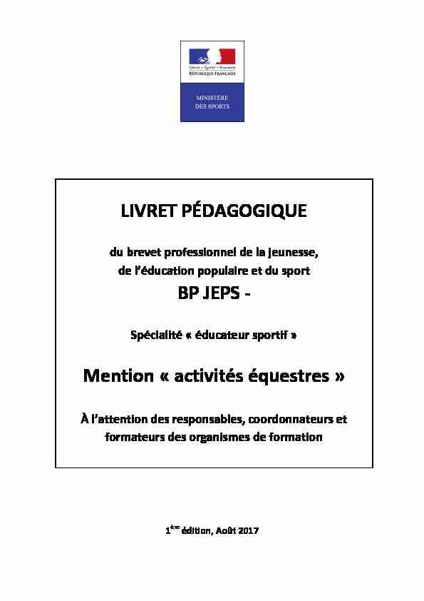 LIVRET PÉDAGOGIQUE BP JEPS - Mention « activités équestres »