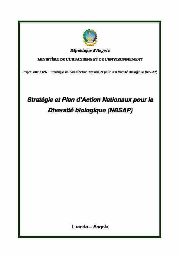 Stratégie et Plan dAction Nationaux pour la Diversité biologique
