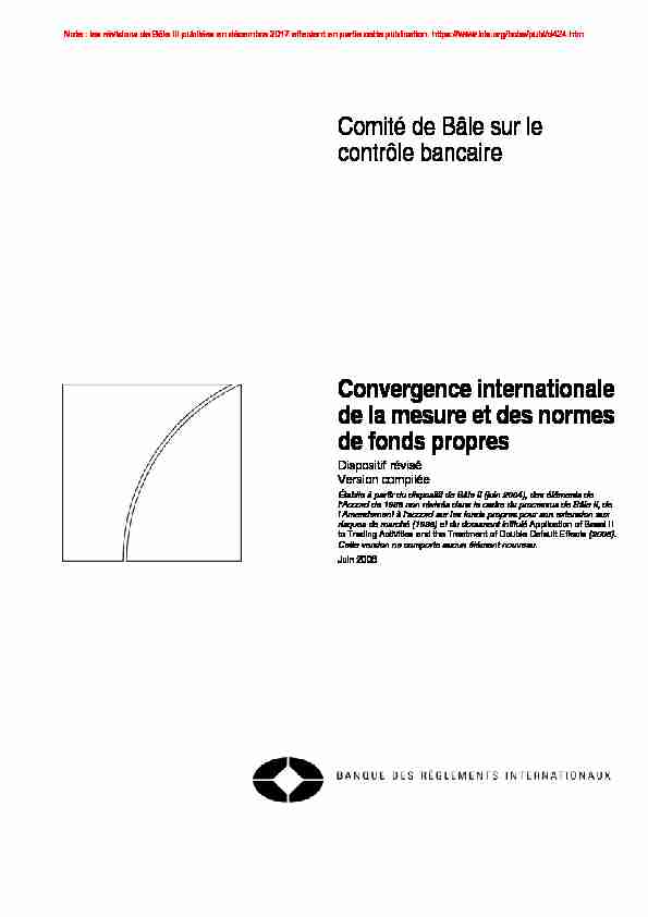 Comité de Bâle sur le contrôle bancaire Convergence internationale