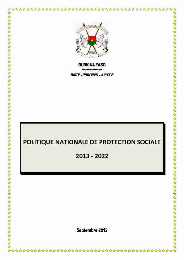 POLITIQUE NATIONALE DE PROTECTION SOCIALE 2013 - 2022