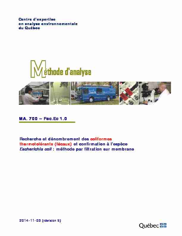 MA. 700 – Fec.Ec 1.0 Recherche et dénombrement des coliformes