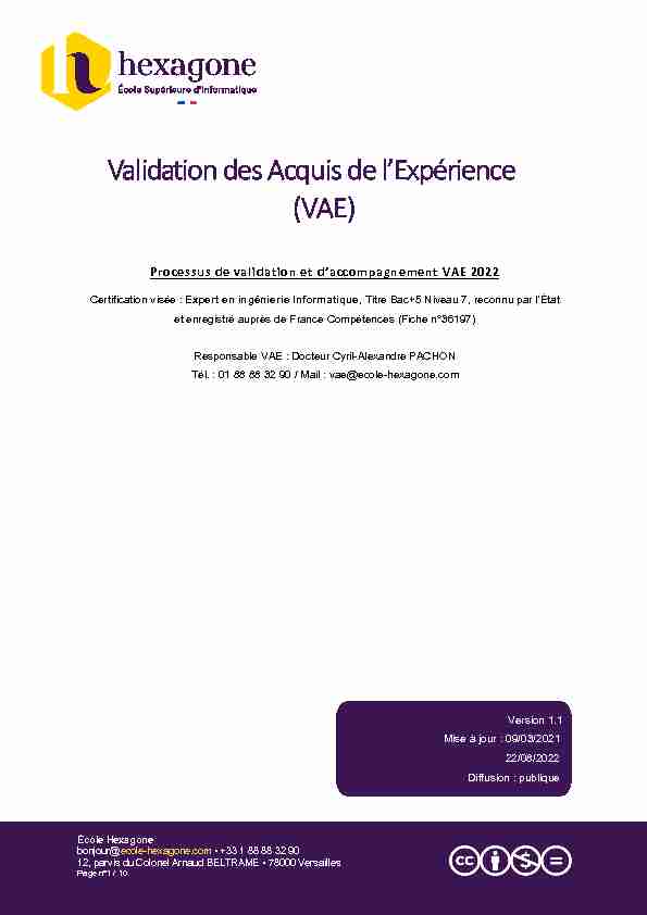 Validation des Acquis de lExpérience (VAE)