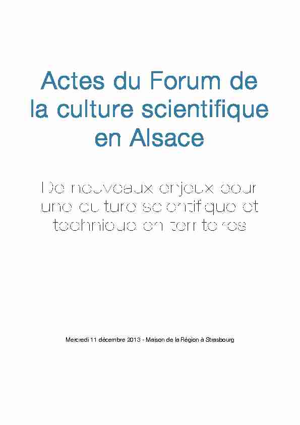 Actes du Forum de la culture scientifique en Alsace