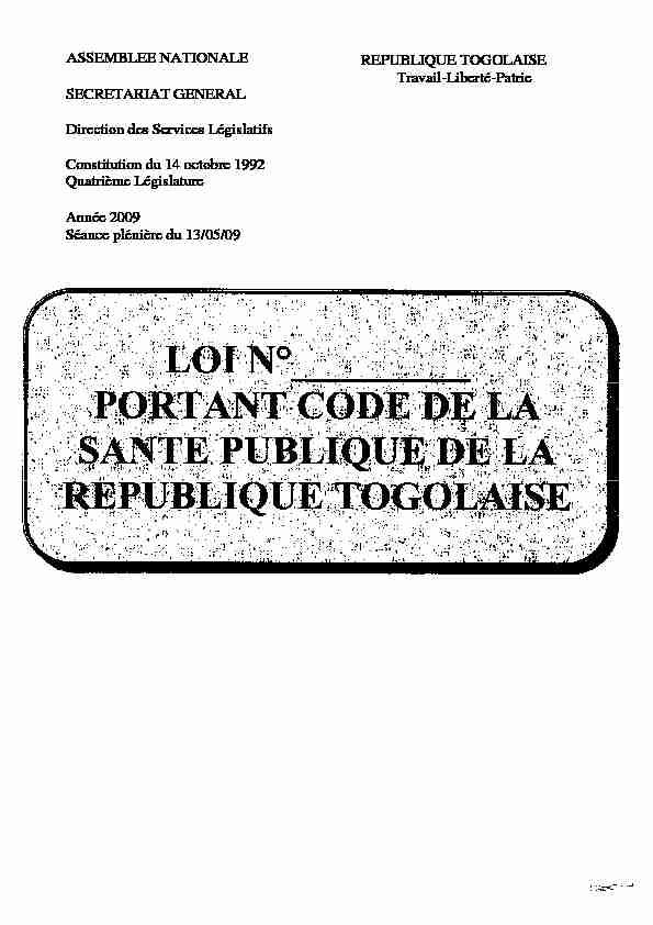 Loi Portant Code de la sante en République Togolaise