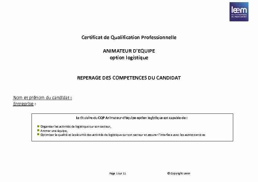 Certificat de Qualification Professionnelle ANIMATEUR DEQUIPE