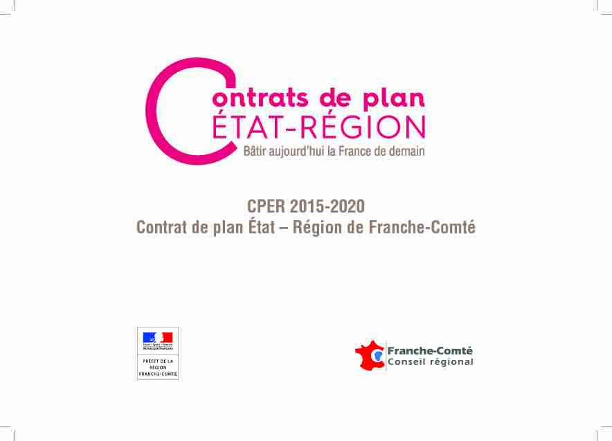 CPER 2015-2020 Contrat de plan État – Région de Franche-Comté
