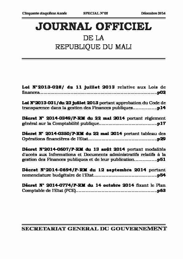 Journal officiel du Mali de lannee 2014