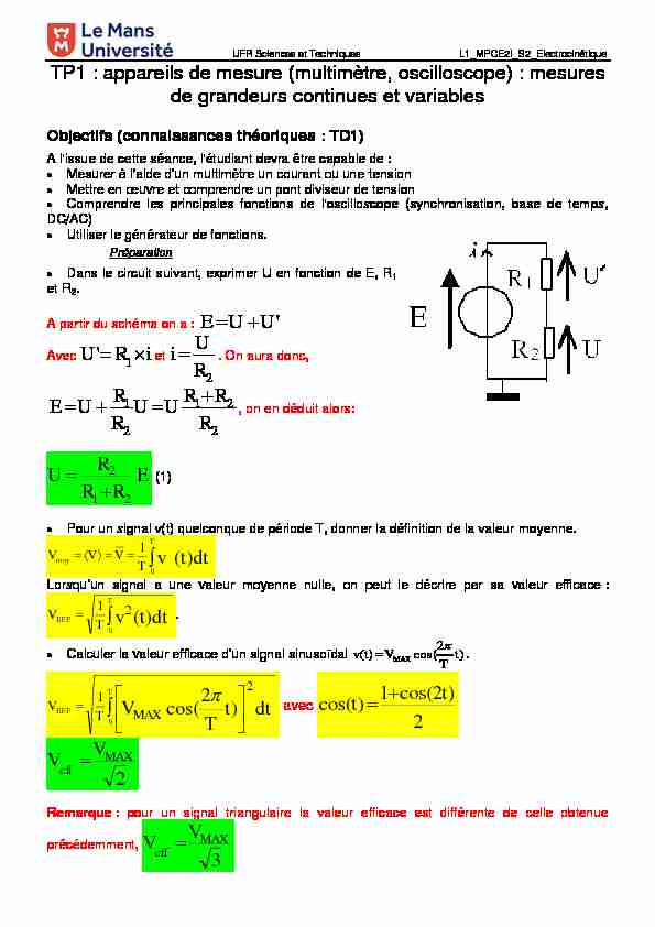 pdf TP1 : appareils de mesure (multimètre oscilloscope