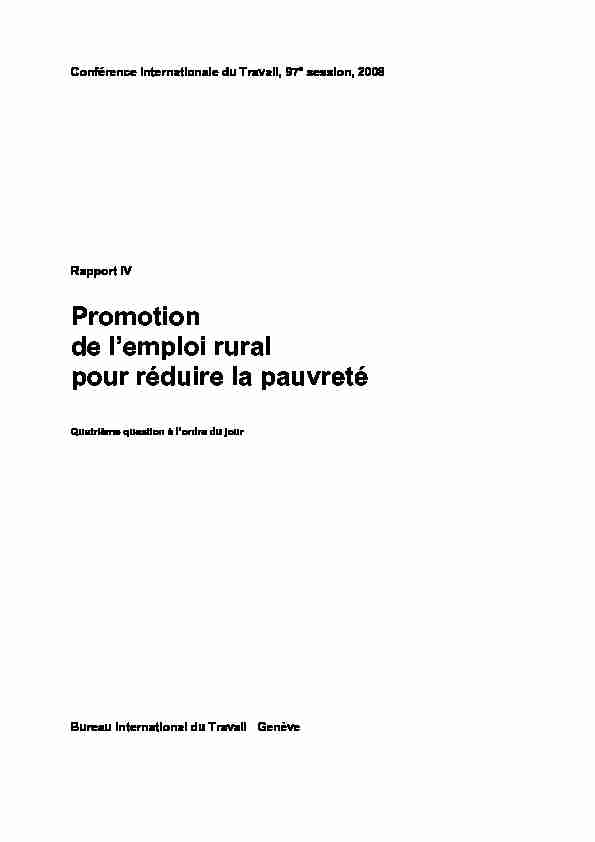 Rapport IV - Promotion de lemploi rural pour réduire la pauvreté