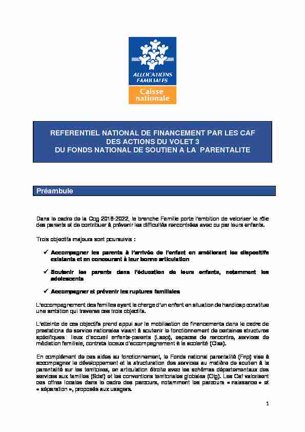 REFERENTIEL NATIONAL DE FINANCEMENT PAR LES CAF DES