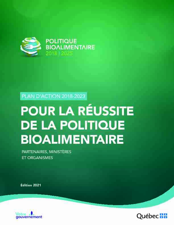 Plan daction 2018-2023 de la Politique bioalimentaire