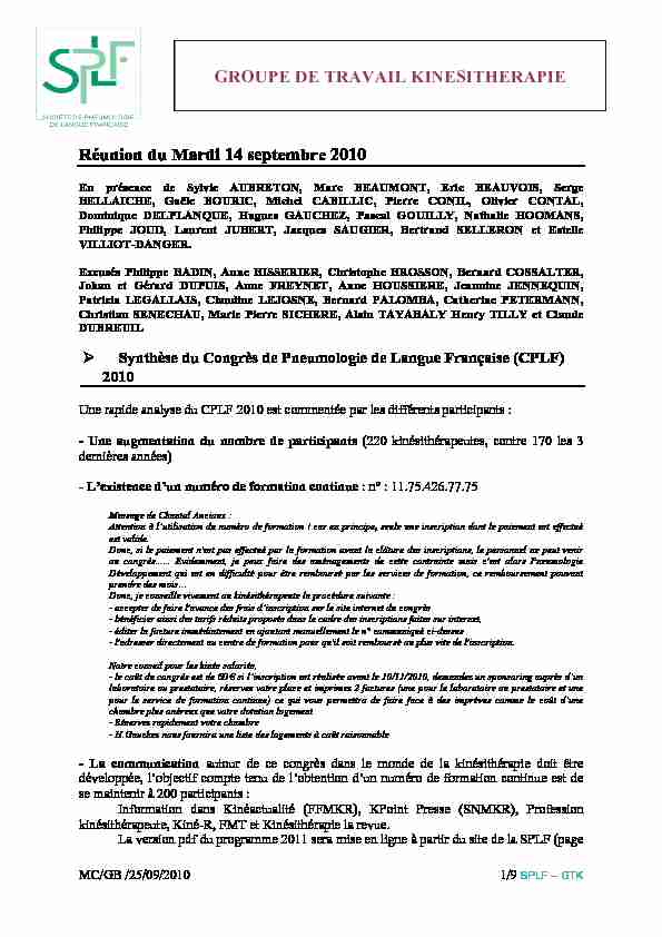 [PDF] Réunion du Mardi 14 septembre 2010 GROUPE DE  - SPLF