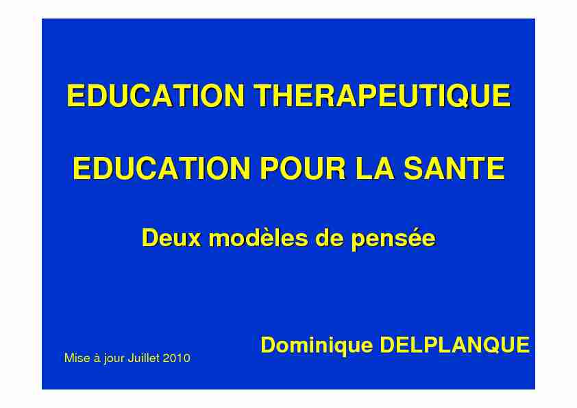 [PDF] EDUCATION THERAPEUTIQUE EDUCATION A LA SANTE