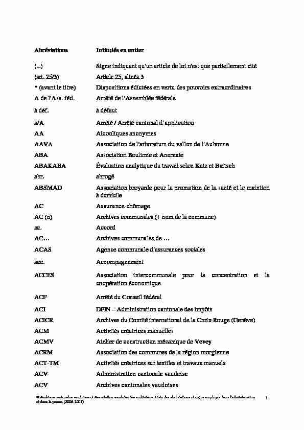 Liste des abréviations et sigles employés2006-2008