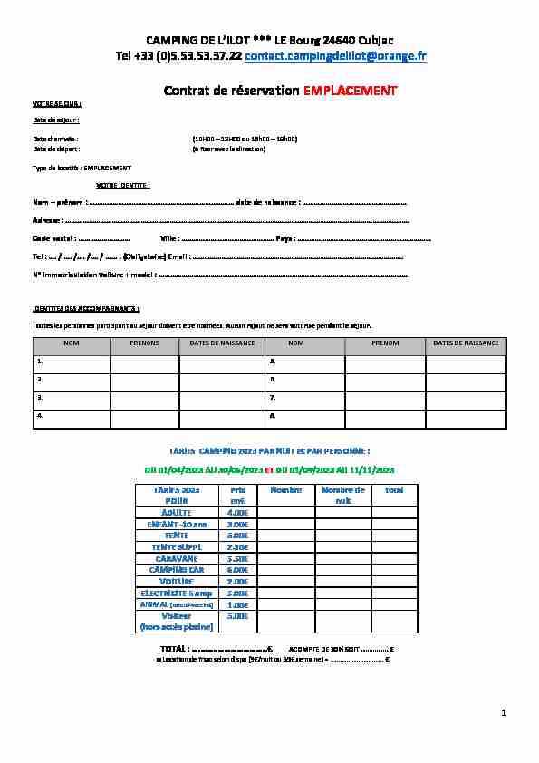 Contrat de réservation EMPLACEMENT - Cubjac