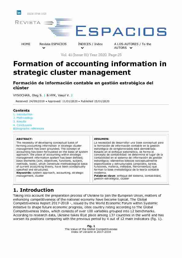 Formation of accounting information in strategic cluster management