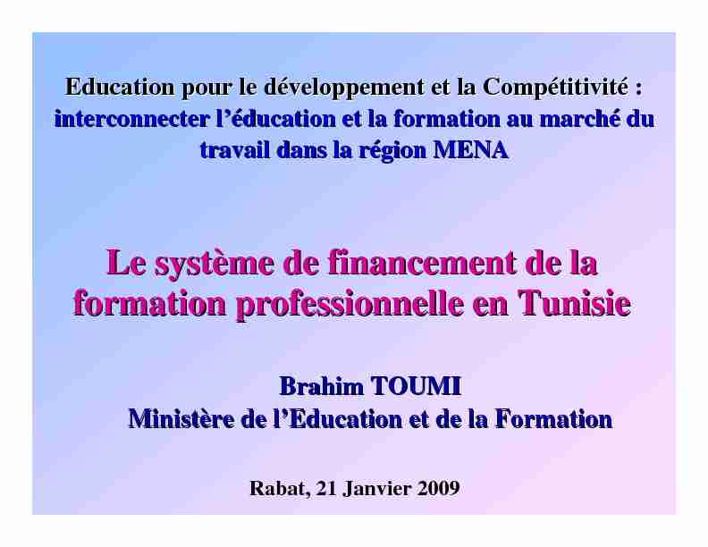 Le système de financement de la formation professionnelle en Tunisie