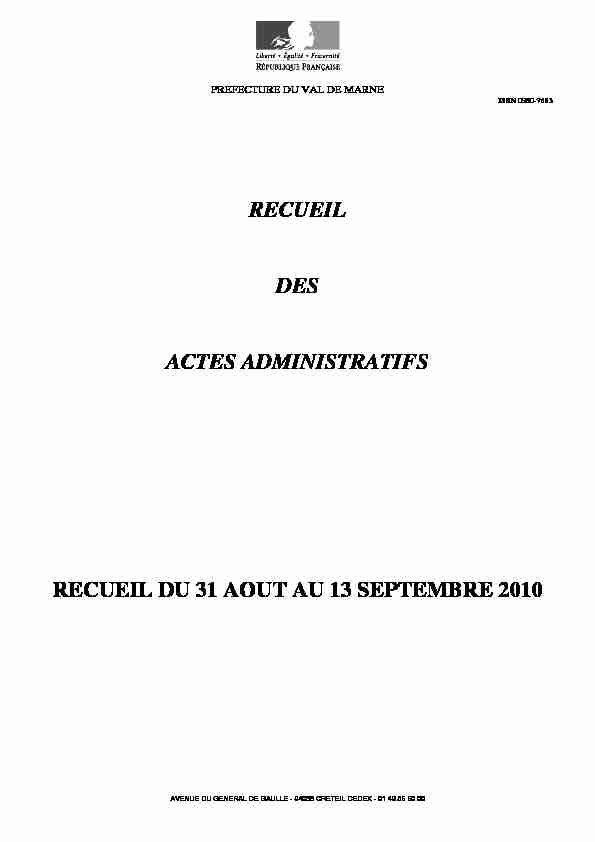 RECUEIL DES ACTES ADMINISTRATIFS RECUEIL DU 31 AOUT