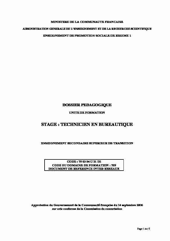 [PDF] STAGE : TECHNICIEN EN BUREAUTIQUE - Etudier en Hainaut