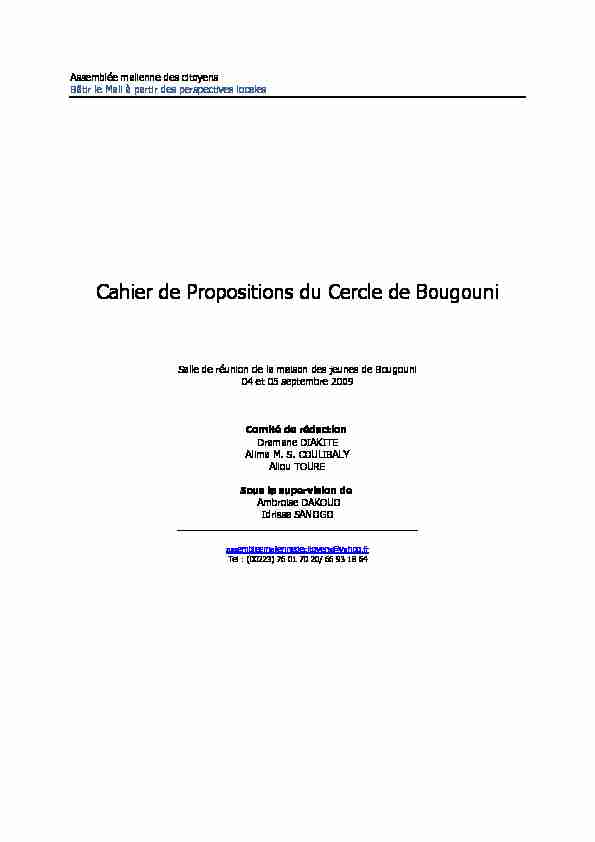 Cahier de Propositions du Cercle de Bougouni