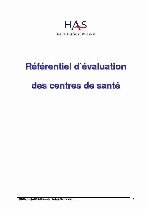 [PDF] Référentiel dévaluation des centres de santé - Groupement