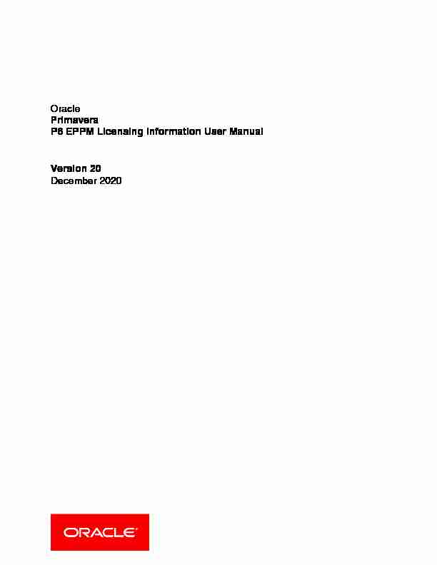 Oracle Primavera P6 EPPM Licensing Information User Manual