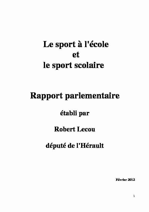 Le sport à lécole et le sport scolaire Rapport parlementaire
