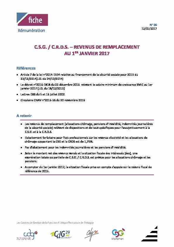 C.S.G. / C.R.D.S. – REVENUS DE REMPLACEMENT AU 1ER
