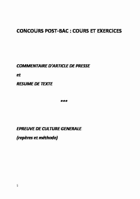 CONCOURS POST-BAC : COURS ET EXERCICES