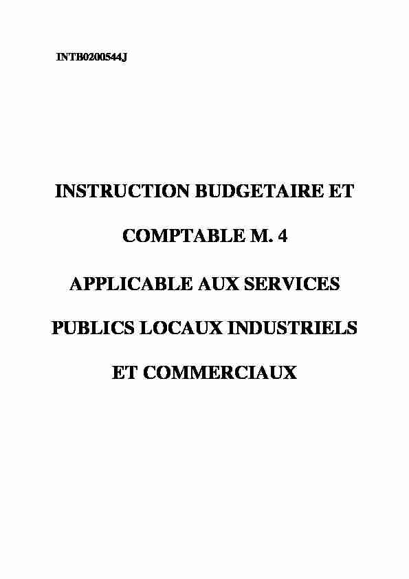 INSTRUCTION BUDGETAIRE ET COMPTABLE M. 4 APPLICABLE