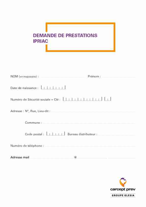 DEMANDE DE PRESTATIONS IPRIAC - Carcept Prev