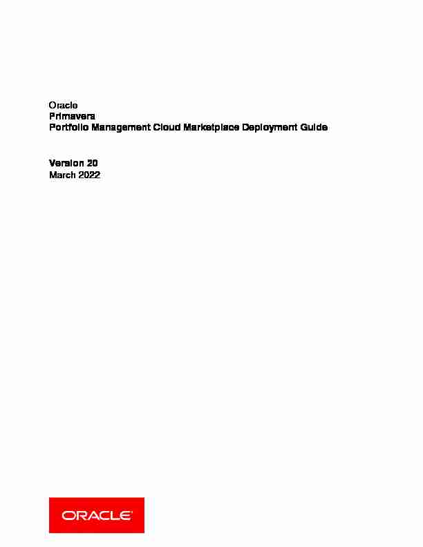 Oracle Primavera Portfolio Management Cloud Marketplace