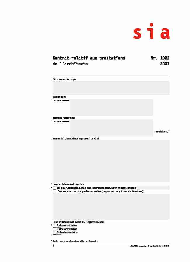 Contrat relatif aux prestations Nr. 1002 de larchitecte 2003