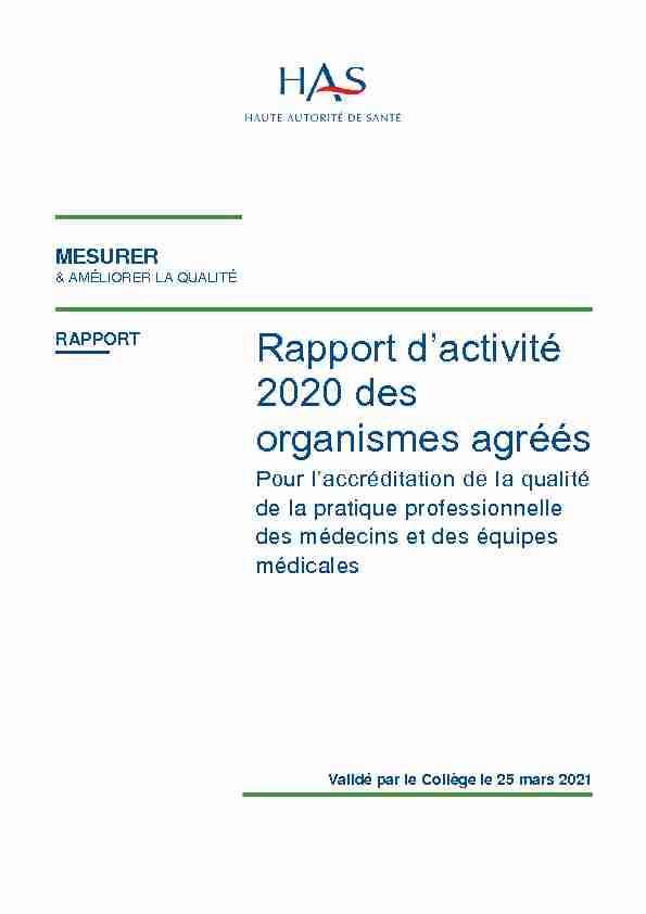 [PDF] Rapport dactivité 2020 des organismes agréés