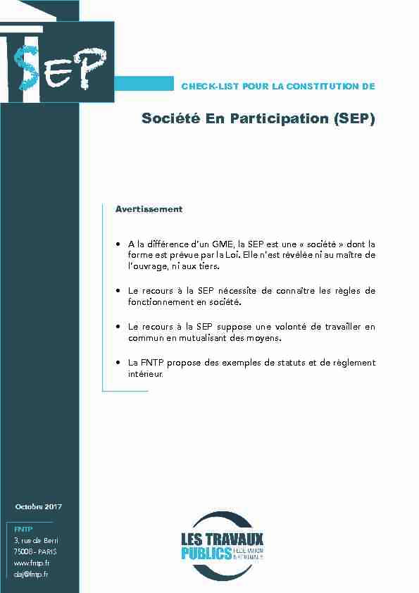 Société En Participation (SEP)