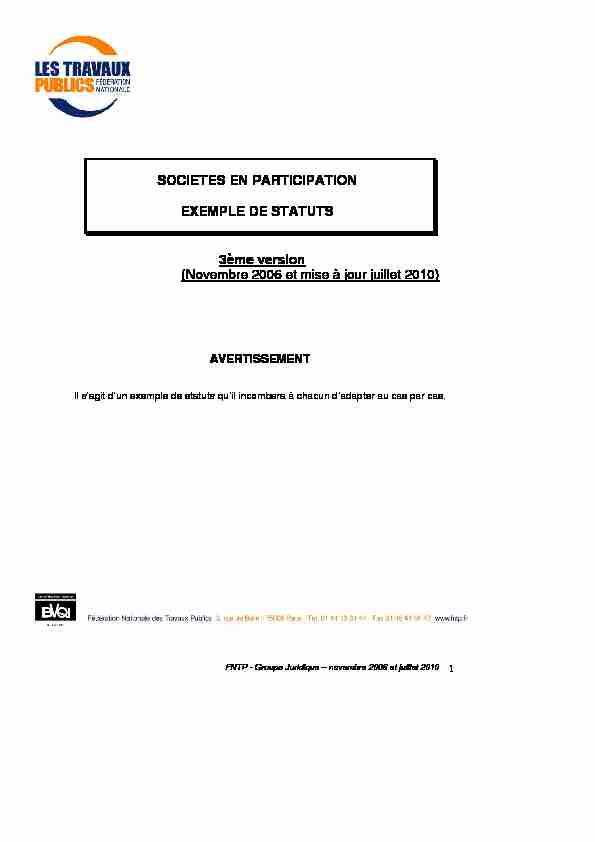 [PDF] SOCIETES EN PARTICIPATION EXEMPLE DE STATUTS  - FNTP
