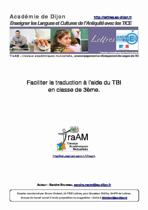 Faciliter la traduction à laide du TBI en classe de 3ème.