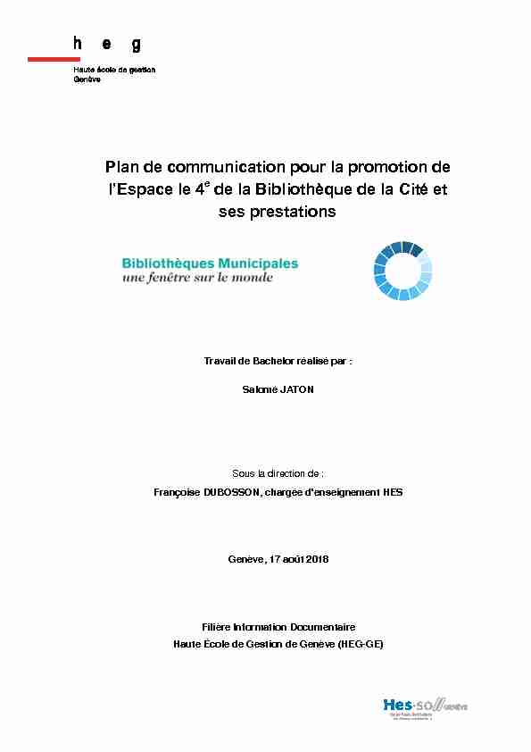 Plan de communication pour la promotion de lEspace le 4e de la
