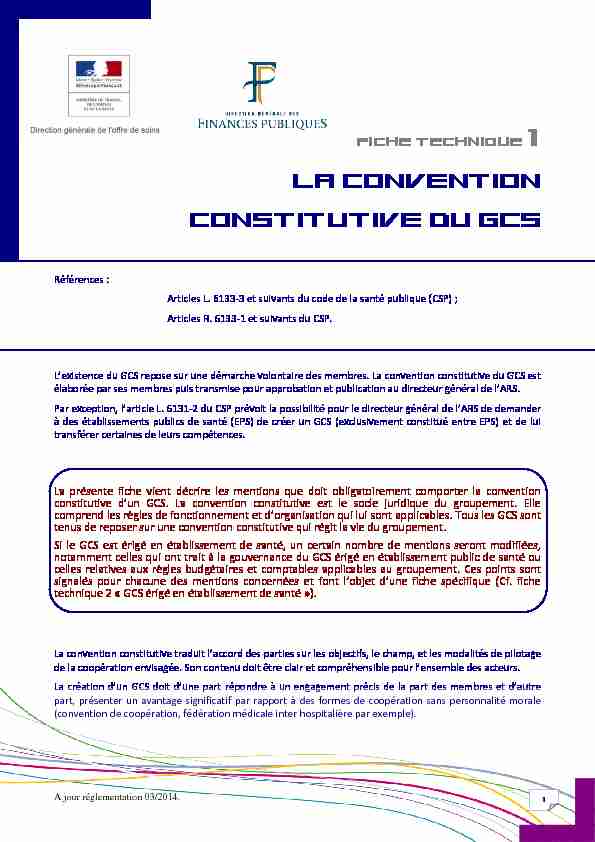 LA CONVENTION CONSTITUTIVE DU GCS