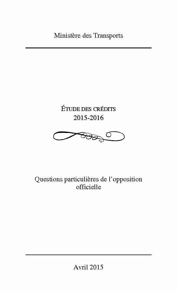 Ministère des Transports 2015-2016 Questions particulières de l