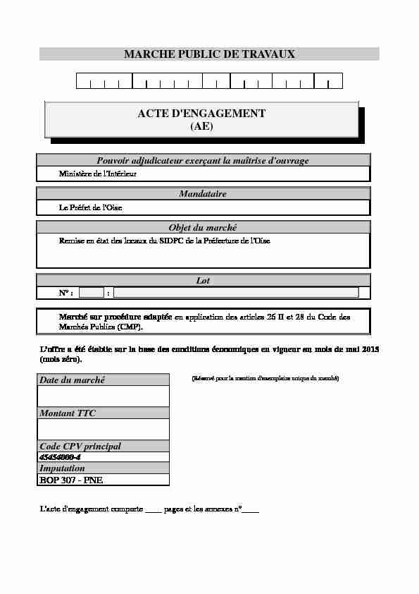 MARCHE PUBLIC DE TRAVAUX ACTE DENGAGEMENT (AE)