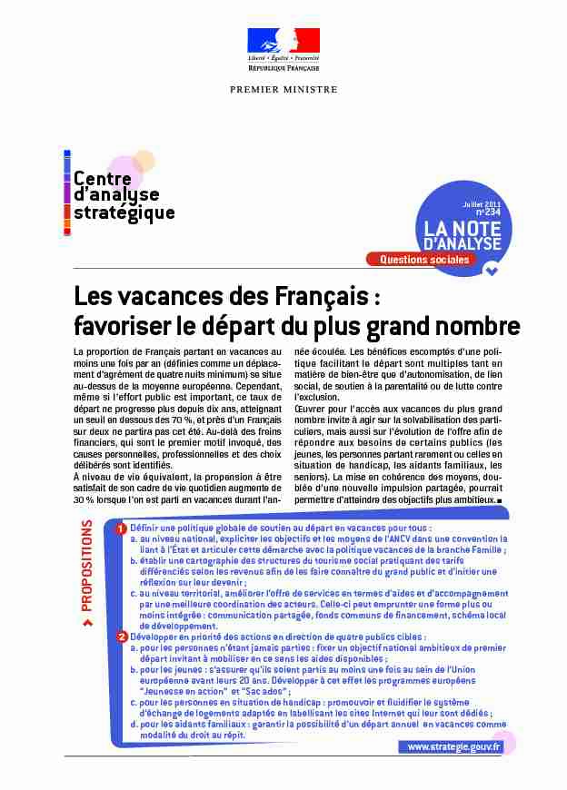 [PDF] Les vacances des Français : favoriser le départ du plus grand nombre