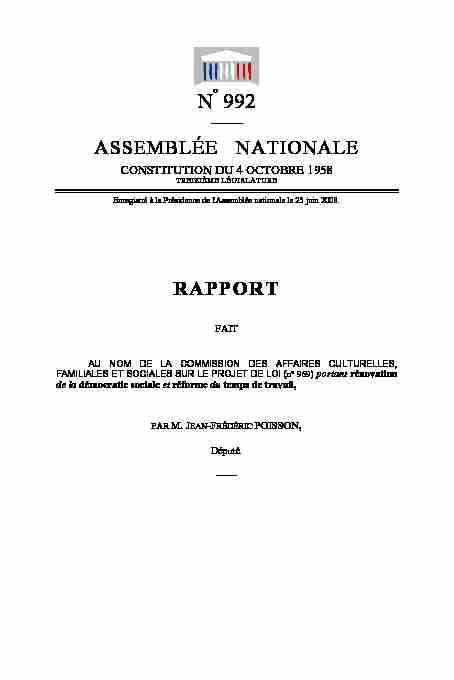 ASSEMBLÉE NATIONALE RAPPORT