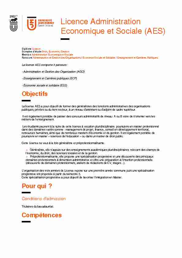 [PDF] Licence Administration Economique et Sociale (AES)