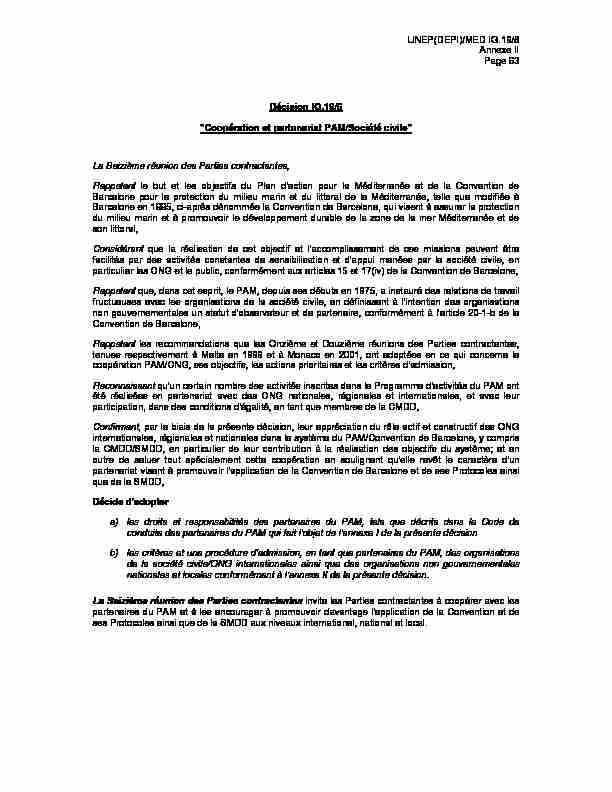 UNEP(DEPI)/MED IG.19/8 Annexe II Page 63 Décision IG.19/6