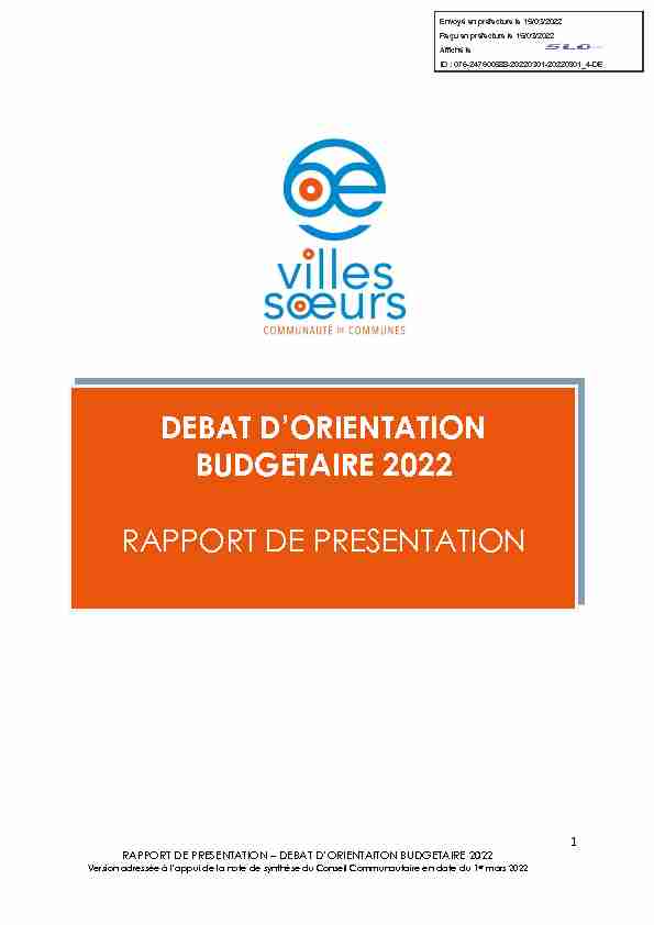 DEBAT DORIENTATION BUDGETAIRE 2022 RAPPORT DE