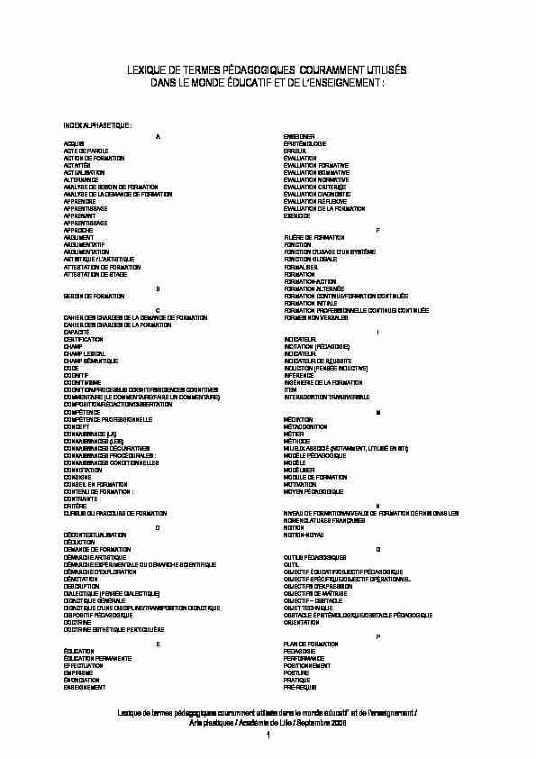 [PDF] Lexique de termes pédagogiques couramment  - Arts Plastiques