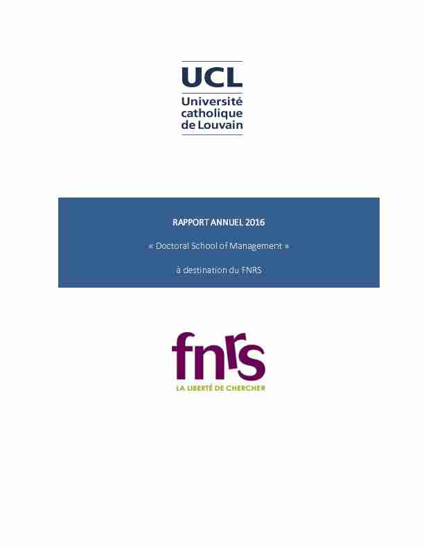 Rapport annuel 2016 à destination du FNRS