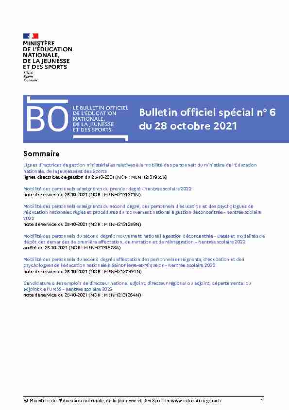 Bulletin officiel spécial n° 6 du 28 octobre 2021